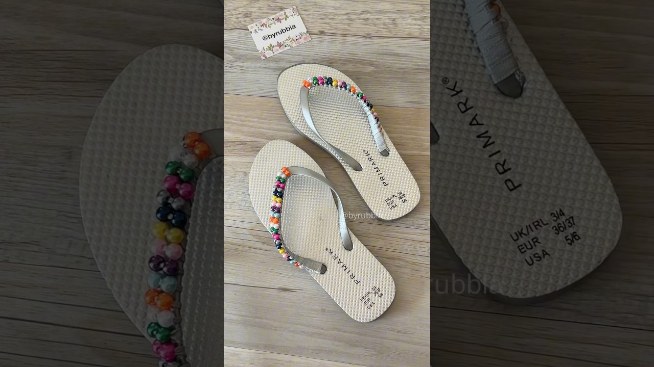 If you have ribbon and beads, you need to see this flip-flop makeover #diy #flipflops #makeover