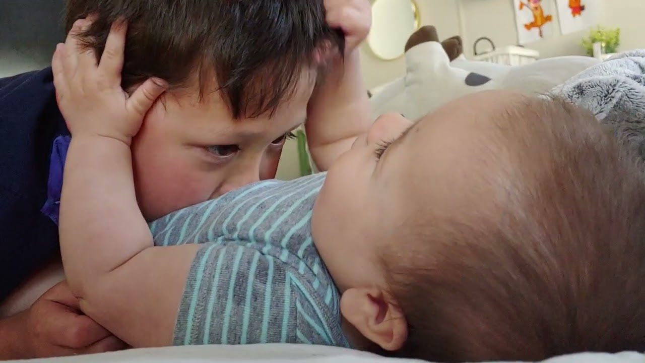 Baby Beau and Brother Micah Playing on the Bed | March 2022