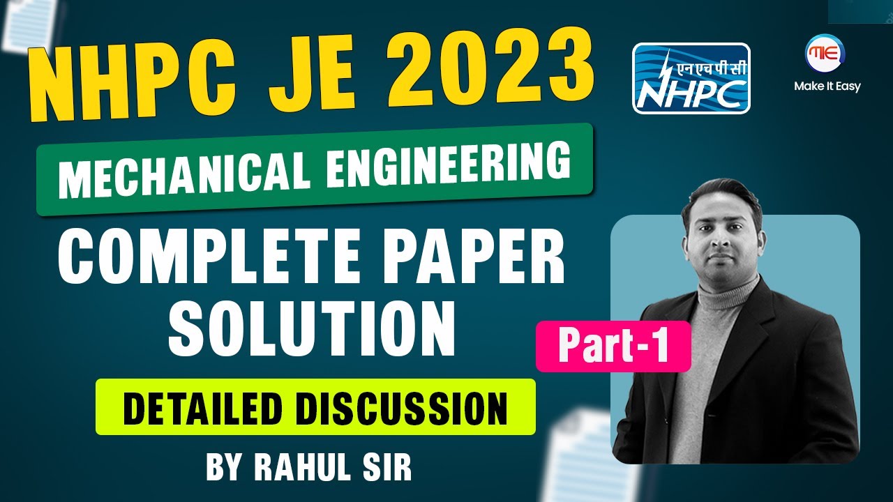 NHPC JE 2023 | NHPC JE Mechanical Question Paper Solution 2023 | Mechanical Engineering By Rahul Sir