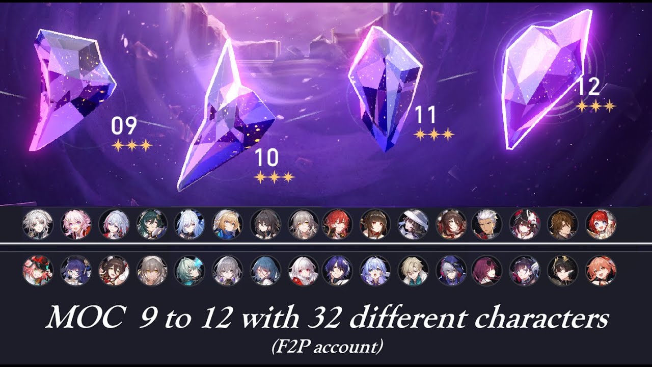 MOC 9 to 12 with 32 different characters | Honkai Star Rail v3.8 | F2P