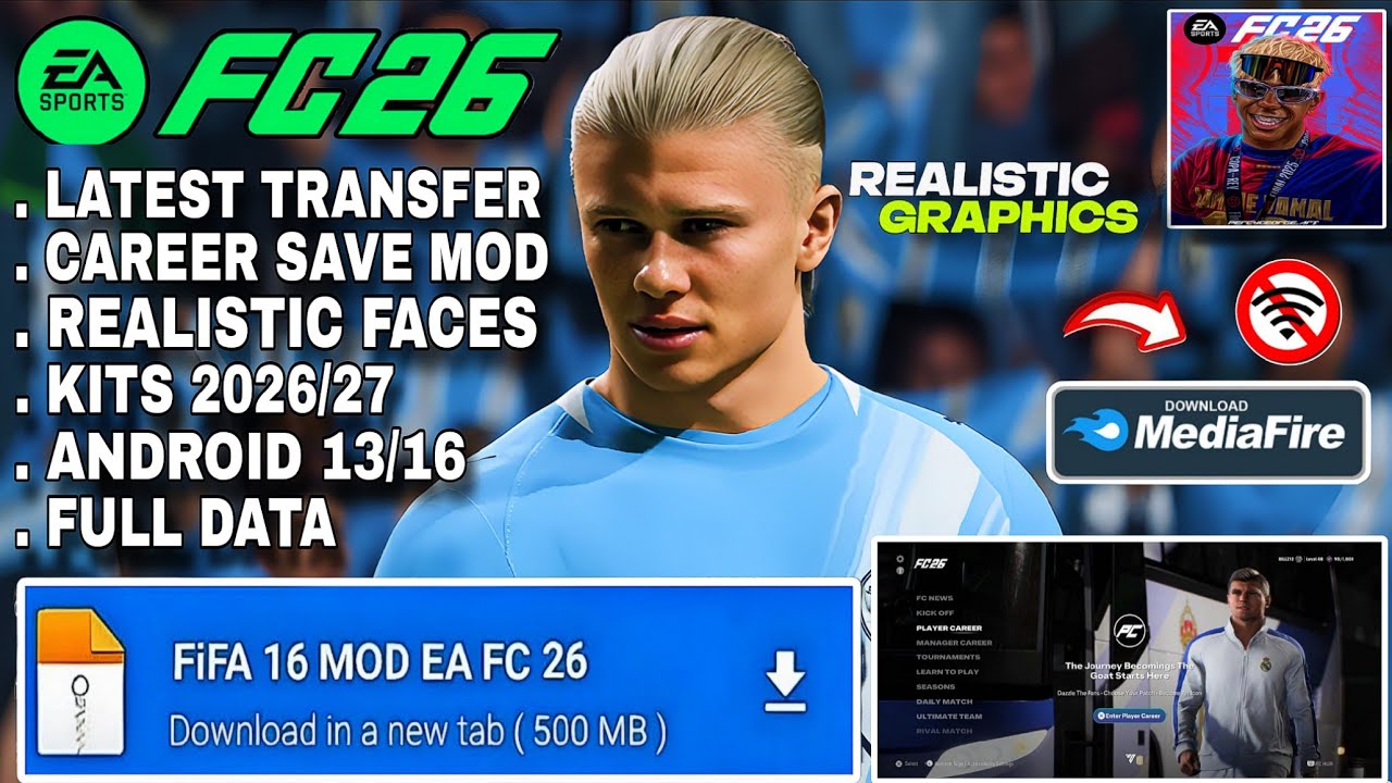 UPDATE 2026 !! FIFA 16 MOD EA FC 26 Android Offline | Can Career Mode Similar to PS5 HD GRAPHICS