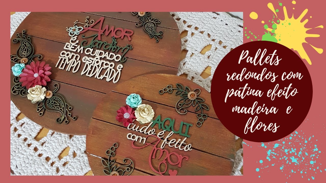 Pallets redondos com pátina madeira e flores - Live #06