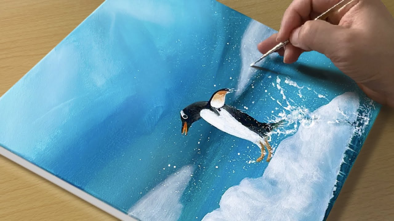 Drawing a Cute Penguin / Acrylic Painting for Beginners