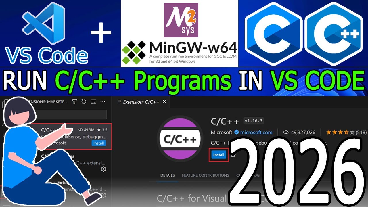 Как установить MinGW-w64 и настроить C/C++ в Visual Studio Code на Windows 10/11 [Обновление 2026...