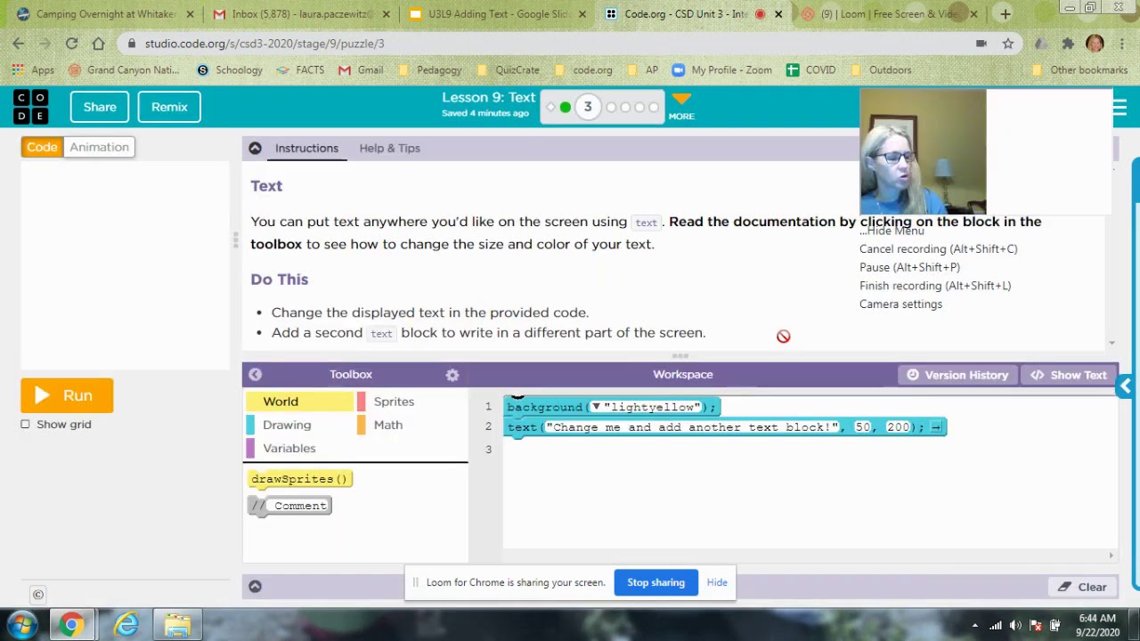 code.org CSD Unit 3 Lesson 9 Adding Text