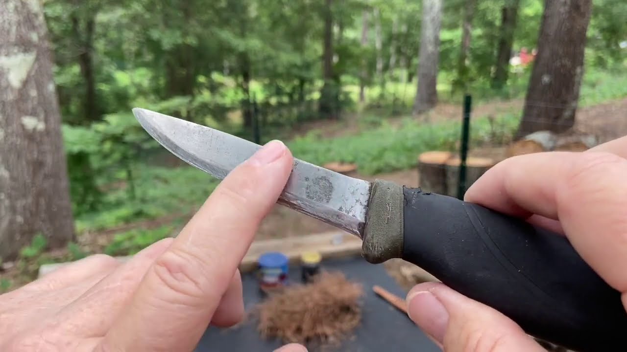 Flint And Steel Practice With The Spine Of My Old Mora, Char Cloth And Charred Punkwood Ignitions