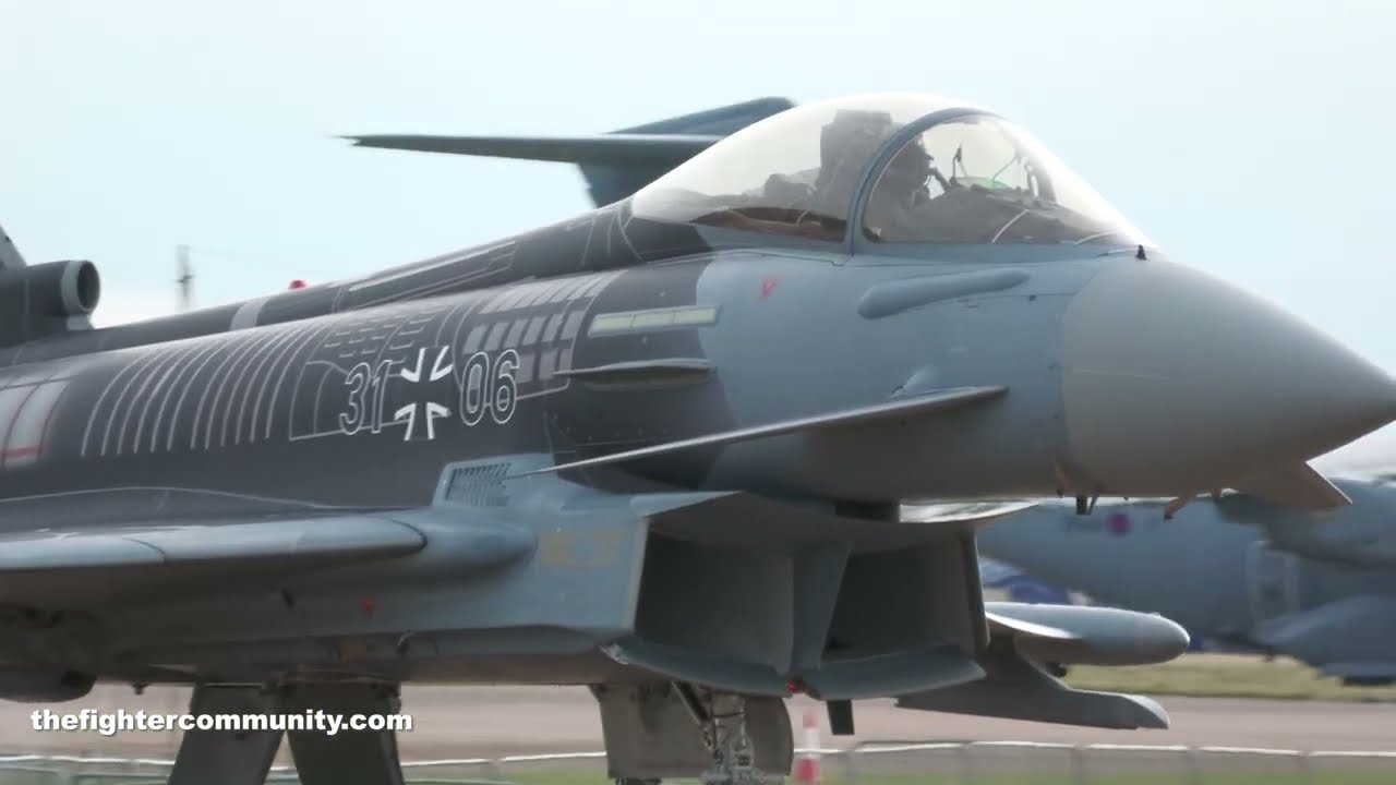 (4K) Eurofighter Cyborg Tiger Display. Luftwaffe. German Air Force.  Royal International Air Tattoo.