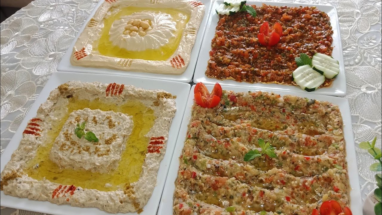 اربع انواع سلطات او مقبلات لذيذة سريعة التحضير رائعة جدا لمرافقة المشويات و جميع اطباقكم ...👍