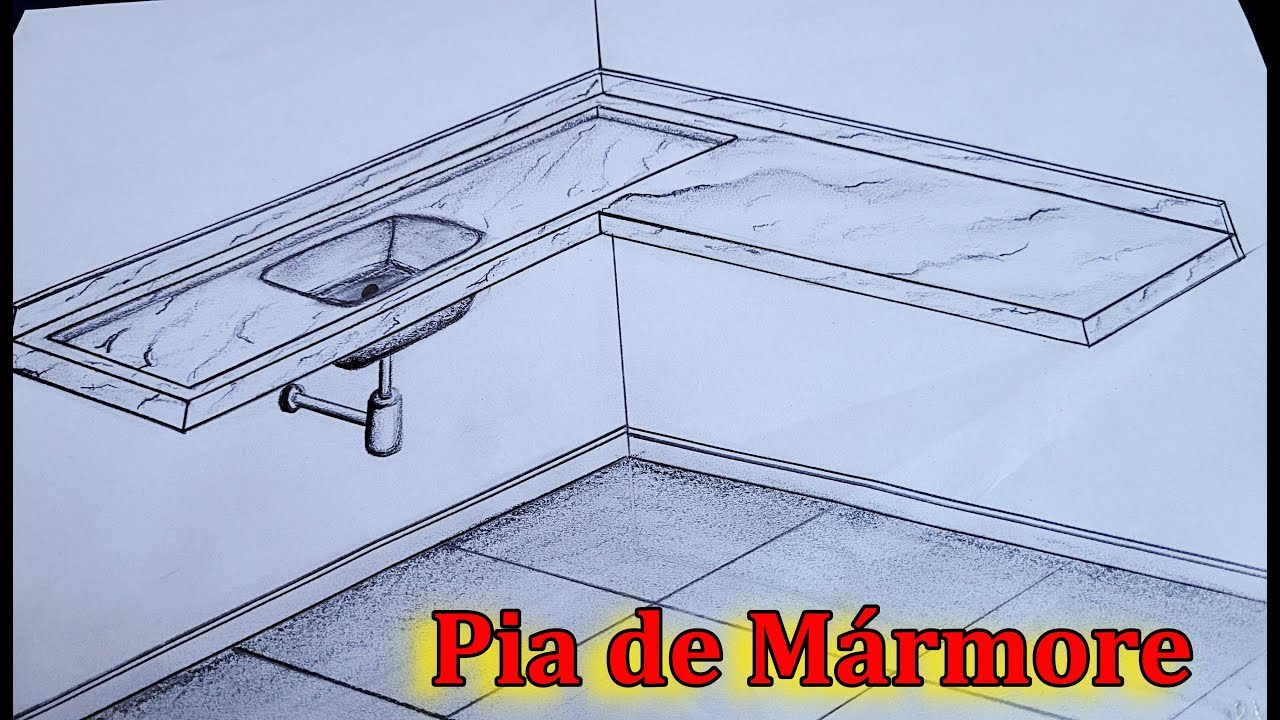 Como Desenhar Bancada de Mármore com Pia. Perspectiva