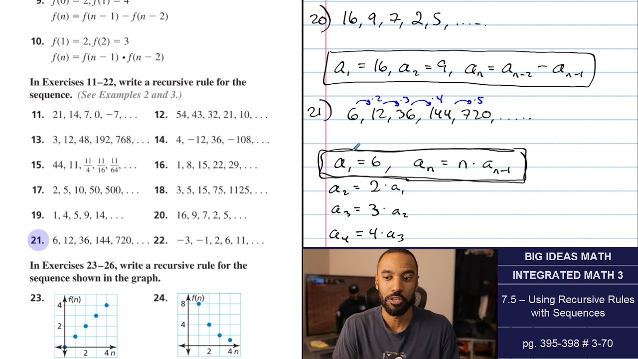 Big Ideas Math [IM3]: 7.5 - Using Recursive Rules with Sequences (Lecture & Problem Set)