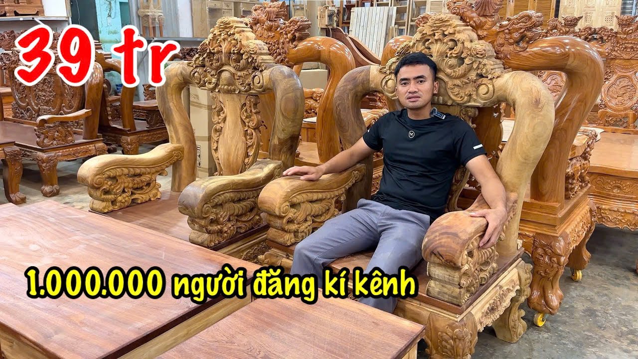 Salon Triện Hoàng Gia gỗ TRÀM BÔNG VÀNG LÕI cột 14 CỰC ĐẸP tại xưởng Đồ Gỗ view KHỦNG NHẤT VIỆT NAM