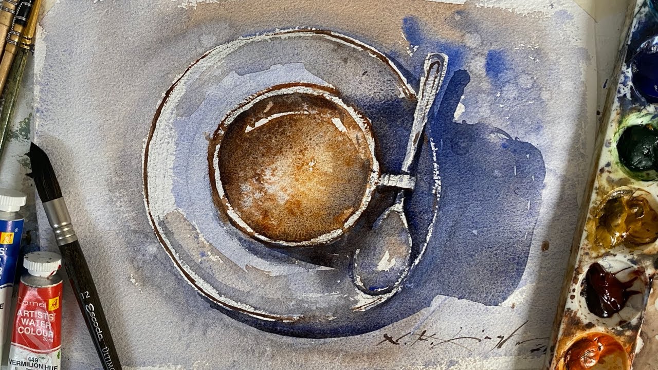 Painting Coffee Cup in Watercolor  (simple & easy)