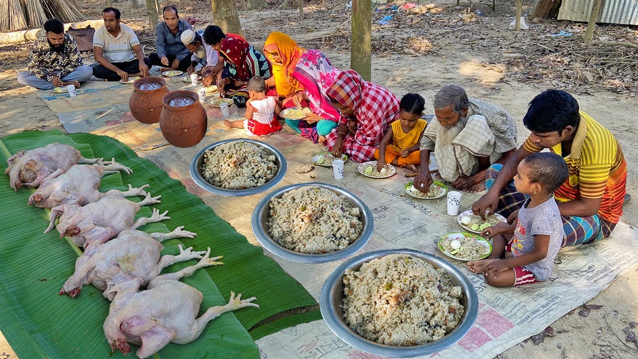 চিকেন বিরিয়ানি রান্না - ঝরে ভেঙে যাওয়া বাড়িতে আয়োজন - Chicken Biriyani & Eggs Cooking in Village