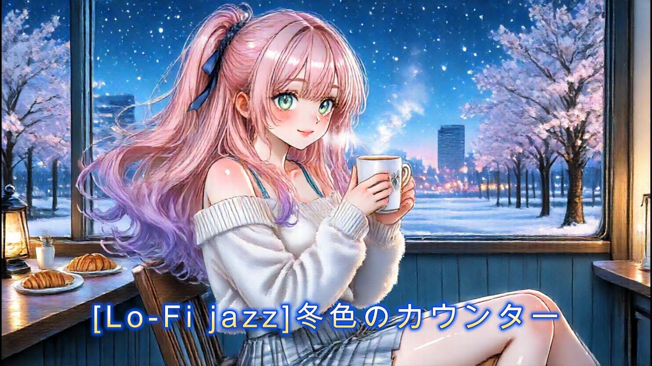 【Lo-Fi jazz】【作業用BGM】冬色のカウンター｜70年代レトロジャズ × 美少女イラスト × 雪景色チルサウンド【1時間ロング】