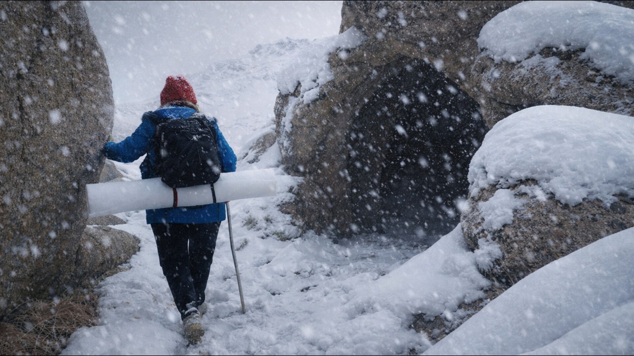 Trapped in a Severe Mountain Blizzard | Taking Shelter Under a Rock, Risk of Freezing to Death!!