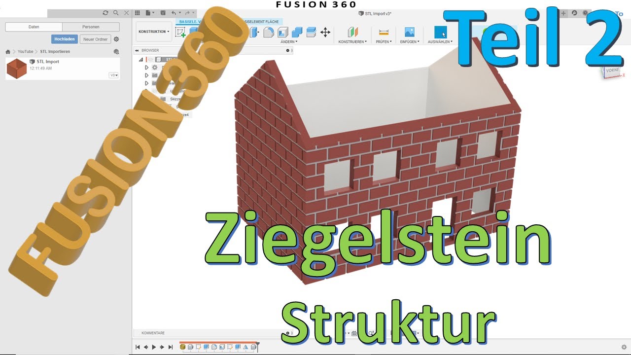 Fusion 360 Ziegelstein Struktur Teil 2 - Backstein - Mauer - Skizze - Anordnen- Kombinieren - Zep To