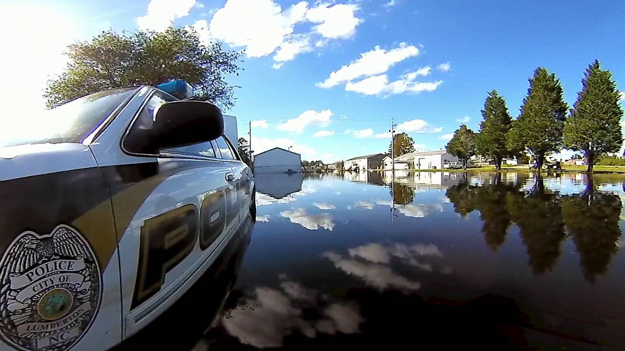 360 Video - Flooding damage in the city of Lumberton, NC from the aftermath of Hurricane Matthew