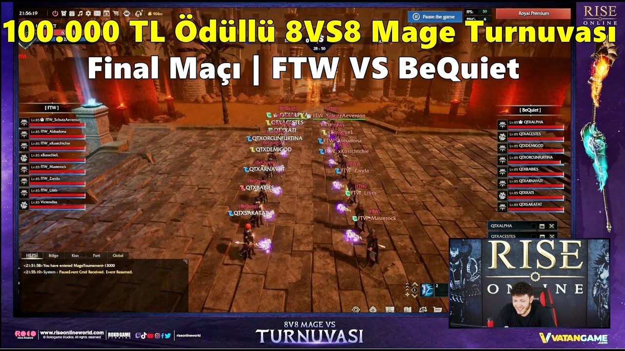 VatanGame | 100.000 TL Ödüllü 8VS8 Mage Turnuvası Final Maçı | FTW VS BeQuiet | Rise Online