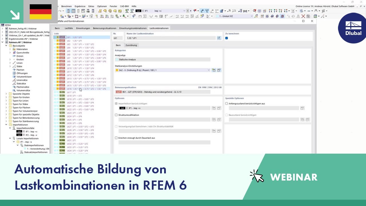 Automatische Bildung von Lastkombinationen in RFEM 6 und RSTAB 9