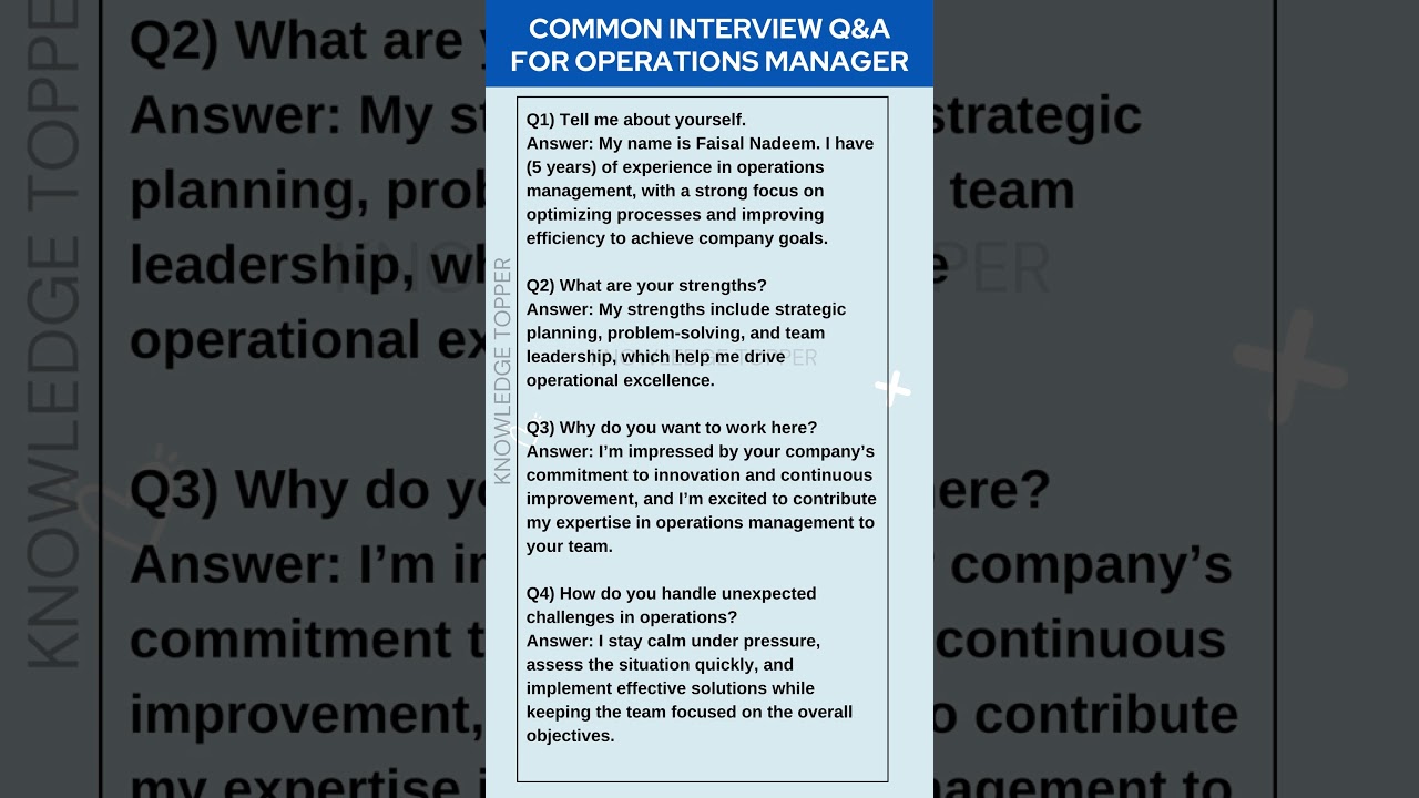Most Common Operations Manager Job Interview Questions and Answers