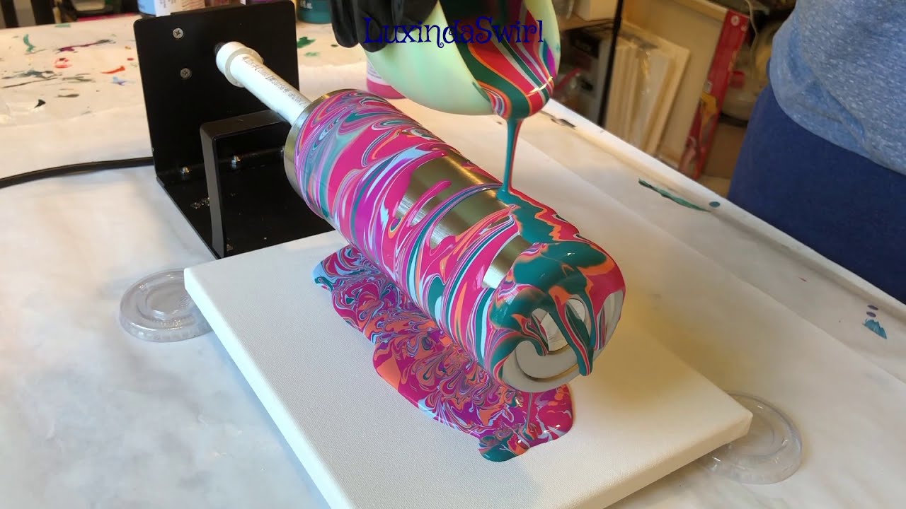 Pouring Ready-Mix Paint Over a Tumbler and Onto A Canvas - How Cool Is That!?