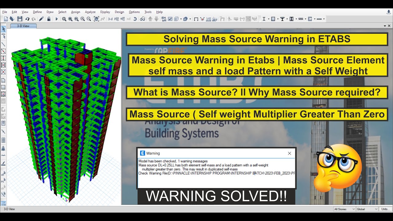 Mass Source Warning in Etabs | Mass Source Element self mass and a load Pattern with a Self Weight