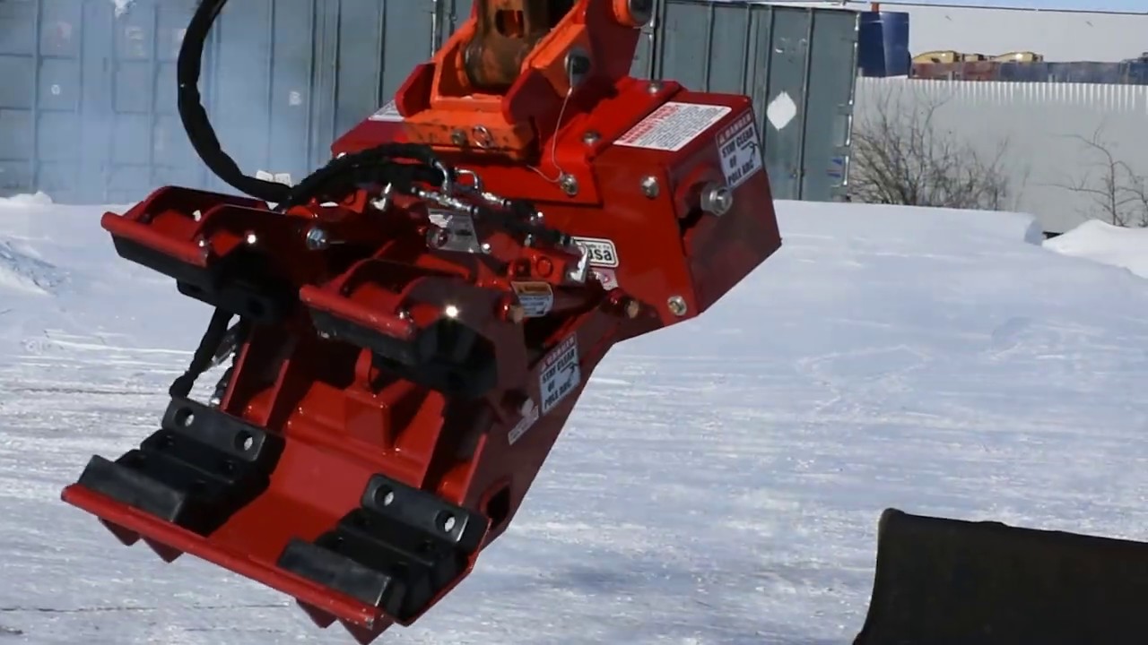 Accudrualics Pole Setter Claw attachment from EZ Spot UR skid steer.