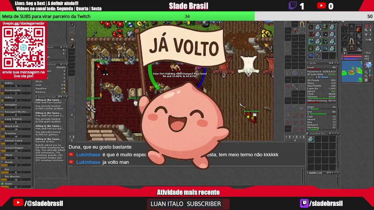 LIVE DE TIBIA GLOBAL (USTEBRA) |MONK|PALADIN|UP|FARM|QUEST|WARZONE|TASKS|Achievements|!pix|!comandos