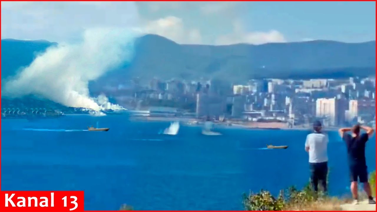 Очередное видео атаки украинских беспилотников на российский морской порт Новороссийск