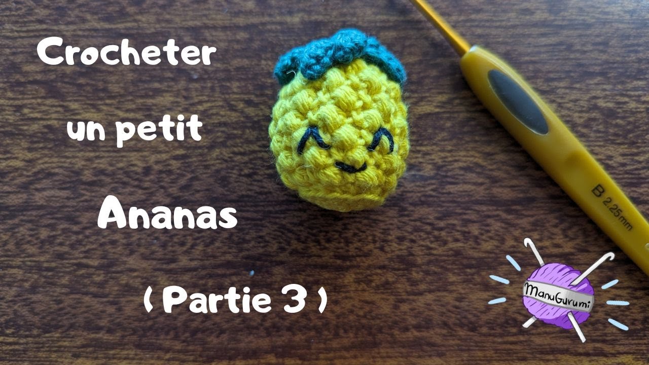 #23_3 CROCHET Débutant FR : tutoriel d'un petit ananas - les feuilles 2 et le visage [Partie 3/3]