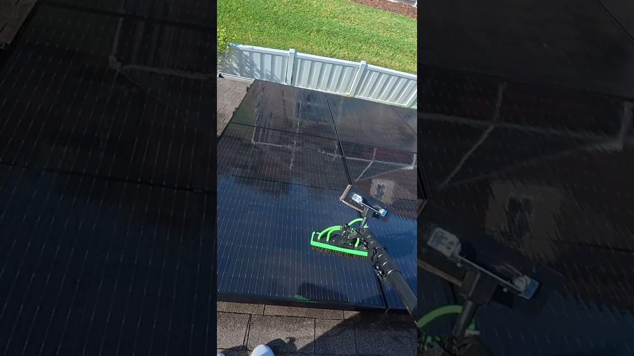 Cleaning Solar Panels with a Water Fed Pole in Lutz, Florida