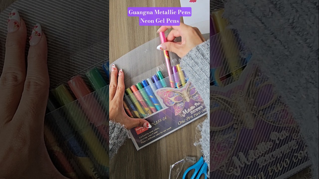 Guangna Metallic Pen - 24 Neon Gel Pens unboxing. #guangna #acrylicpens #glitterpens #metallicpens