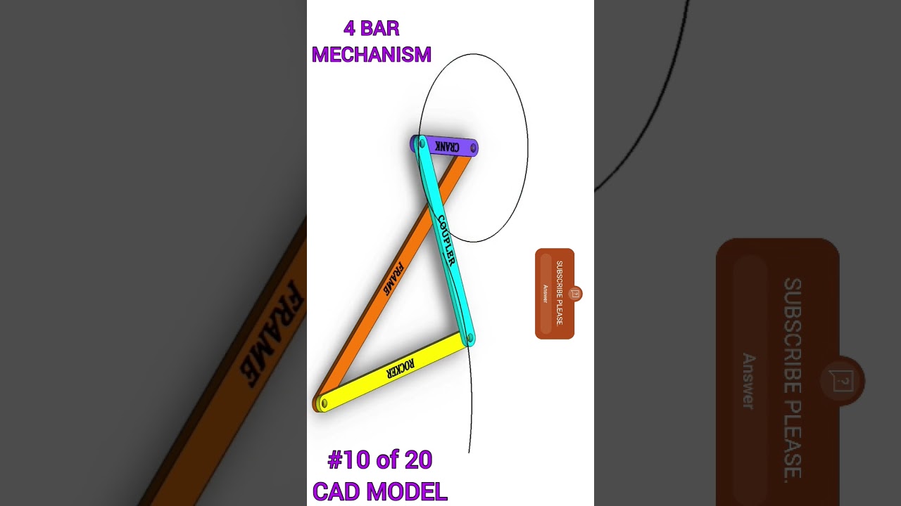 four bar mechanism || 4-bar || crank and coupler path trace. | four bar cad model