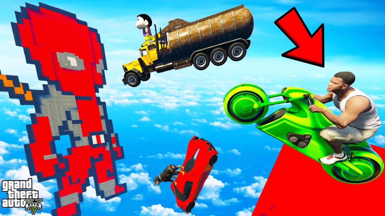 FRANKLIN TRIED DEEPEST SLOPE DEADPOOL RAMP JUMP PARKOUR CHALLENGE IN GTA 5 | SHINCHAN and CHOP