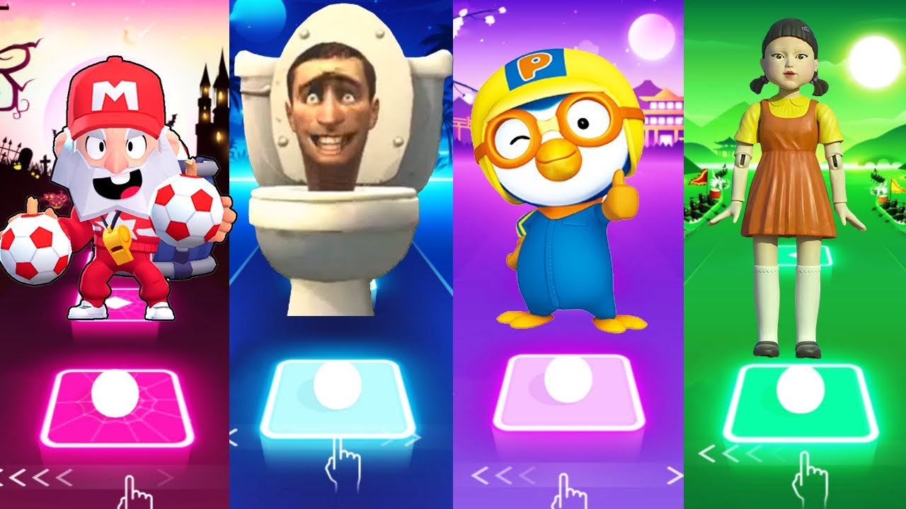 💥 Dino 🆚 Skibiditoilet 🆚 Pororo 🆚 Squidgame | Tiles Hop - EDM Rush