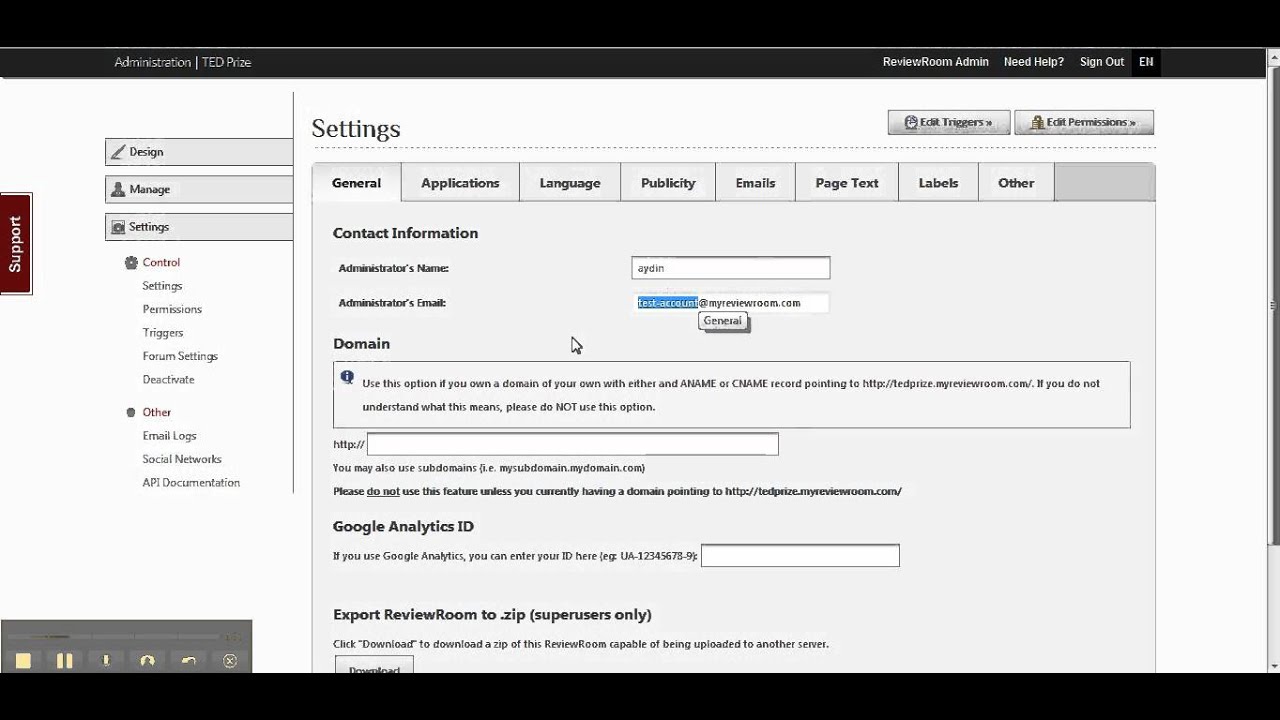 tedprize settings part1 general tab