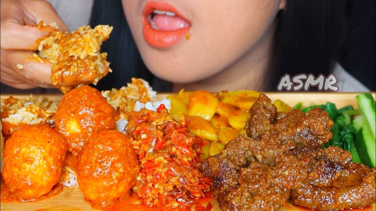 ASMR RENDANG SAPI *TELUR ||MUKBANG INDONESIA #ASMR #asmrsounds #eatingsounds #rendang #telur