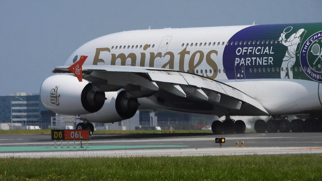 BREATHTAKING/CLOSE UP 3 MINS of A380 WIMBLEDON LIVERY TAKEOFF | Toronto Pearson YYZ