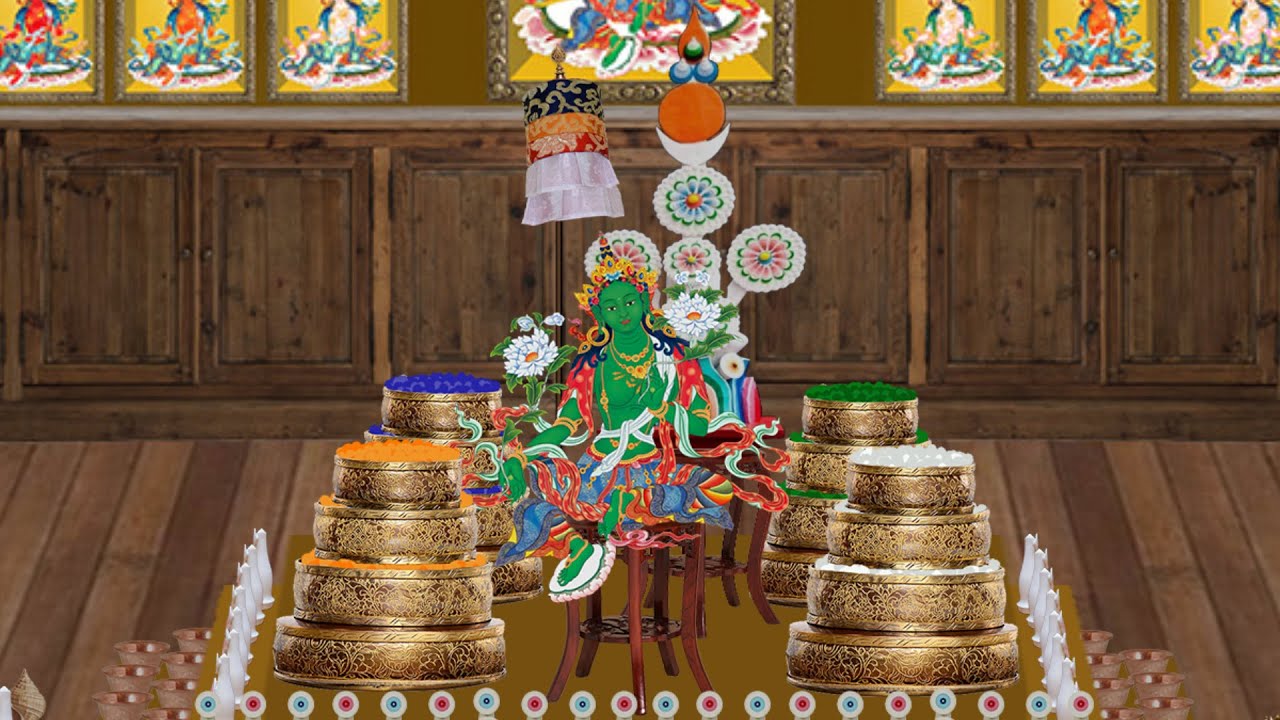 綠度母供品桌 (完整版佈置) Offering Table for Green Tara (Master Set up)