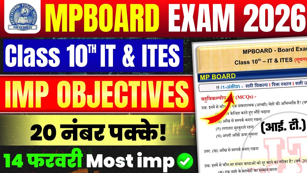 Class 10th IT & ITES important objective questions 2026 | Class 10th IT MpBoard Paper 2026