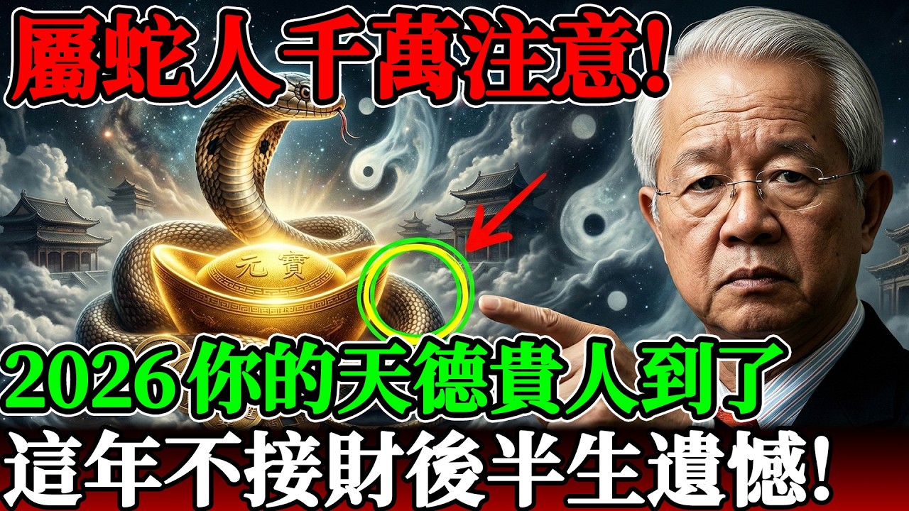 屬蛇人千萬注意！2026你的天德貴人到了，這年不接財，後半生遺憾！ #曾仕強 #易經 #屬蛇#曾仕強 #易經 #屬蛇 #2026生肖運勢 #天德貴人