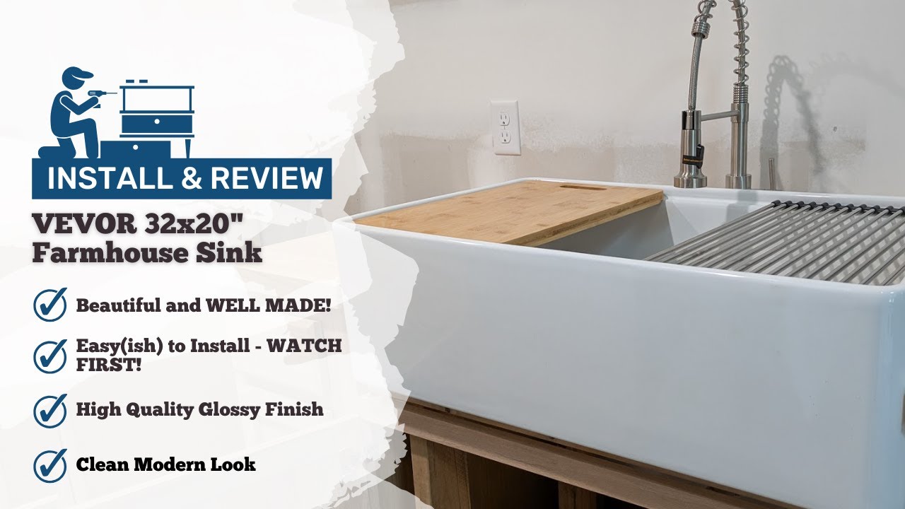 Install and Review - VEVOR Farmhouse Sink with Accessories  - How to Retrofit in Standard Cabinet