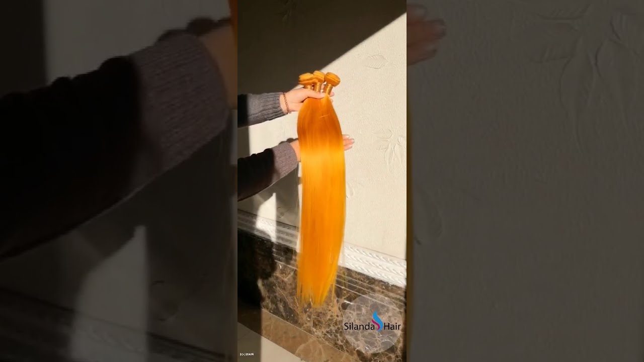 Orange Straight Hair Weave Bundles with Lace Frontal 13x4 Remy Human Hair Sew In Weft Extensions