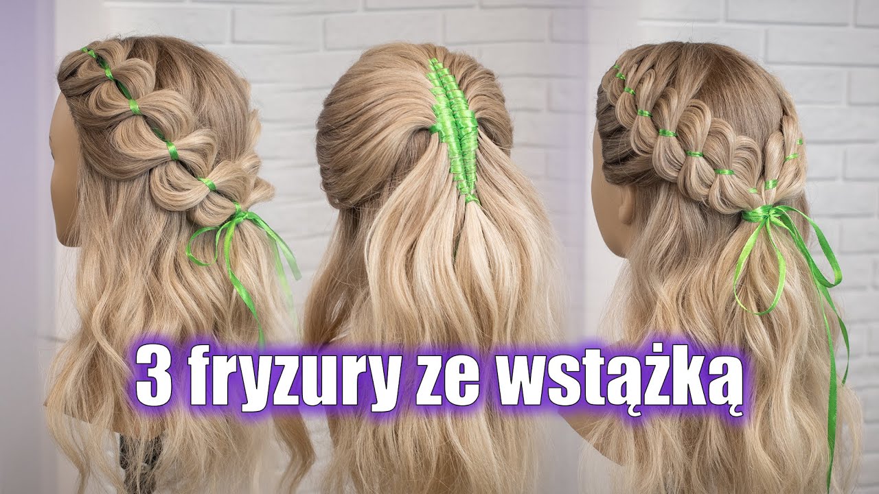 3 fryzury ze wstążką  na rozpuszczonych włosach