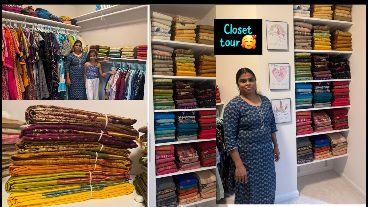 அமெரிக்காவில் என்னுடைய closet Tour❤️saree folding& organizing idea😜how I organize 🔥Indian wadrobe#