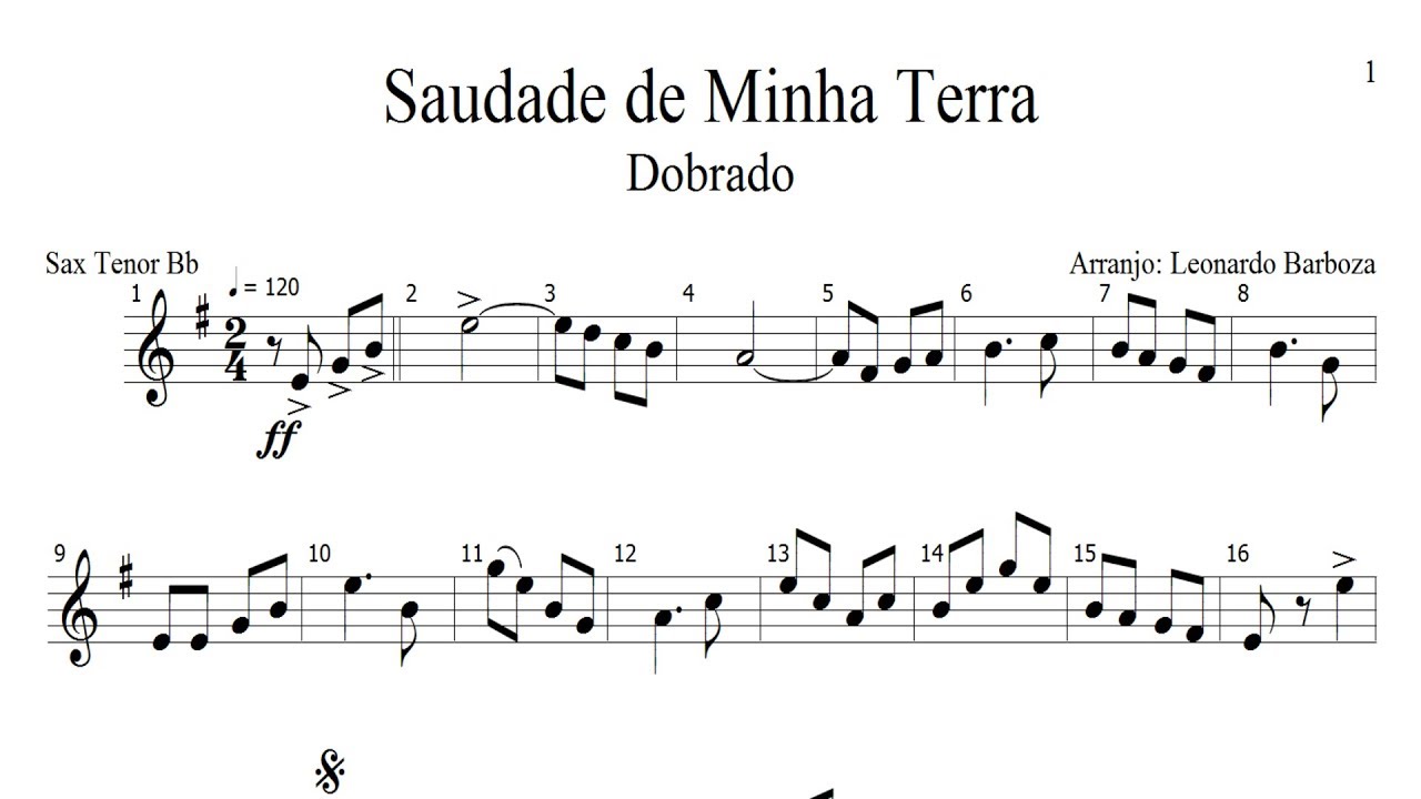 Partitura - Saudade de Minha Terra (Saxofone Tenor em Sib)