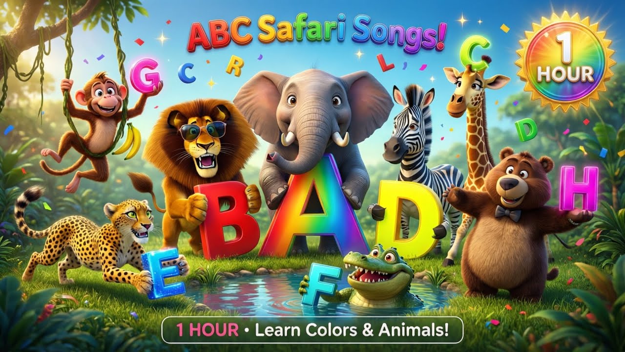 ABC Colorful Safari Animal Song | Color & ABC Song For Kids | Happy Hippo Sings