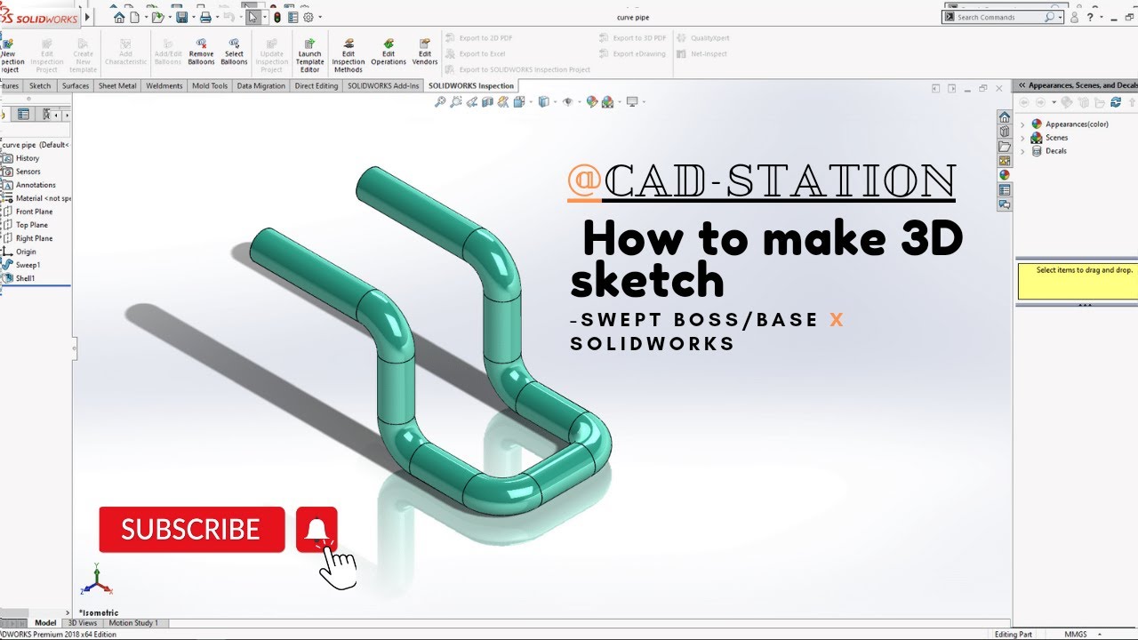 How to make a #3d sketch || Swept boss/Base || #solidworks
