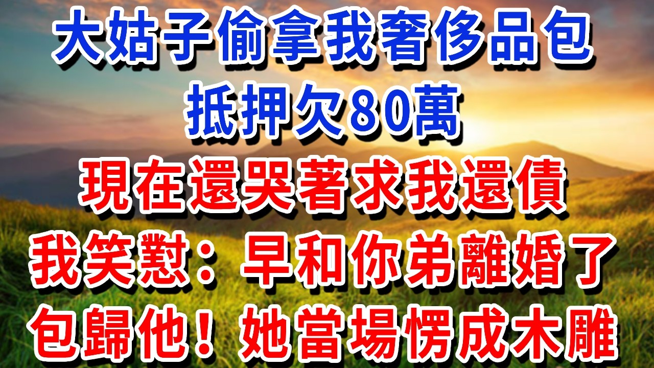 大姑子偷拿我奢侈品包抵押欠80萬，現在還哭著求我還債，我笑懟：早和你弟離婚了，包歸他！她當場愣成木雕#書婷講故事 #為人處世#生活經驗#情感故事#晚年哲理#說故事#完結文