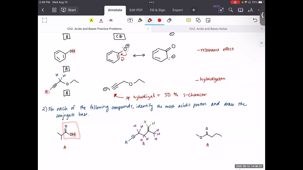 Ch2. Ranking Acids practice problems (element, inductive, resonance, and hybridization)